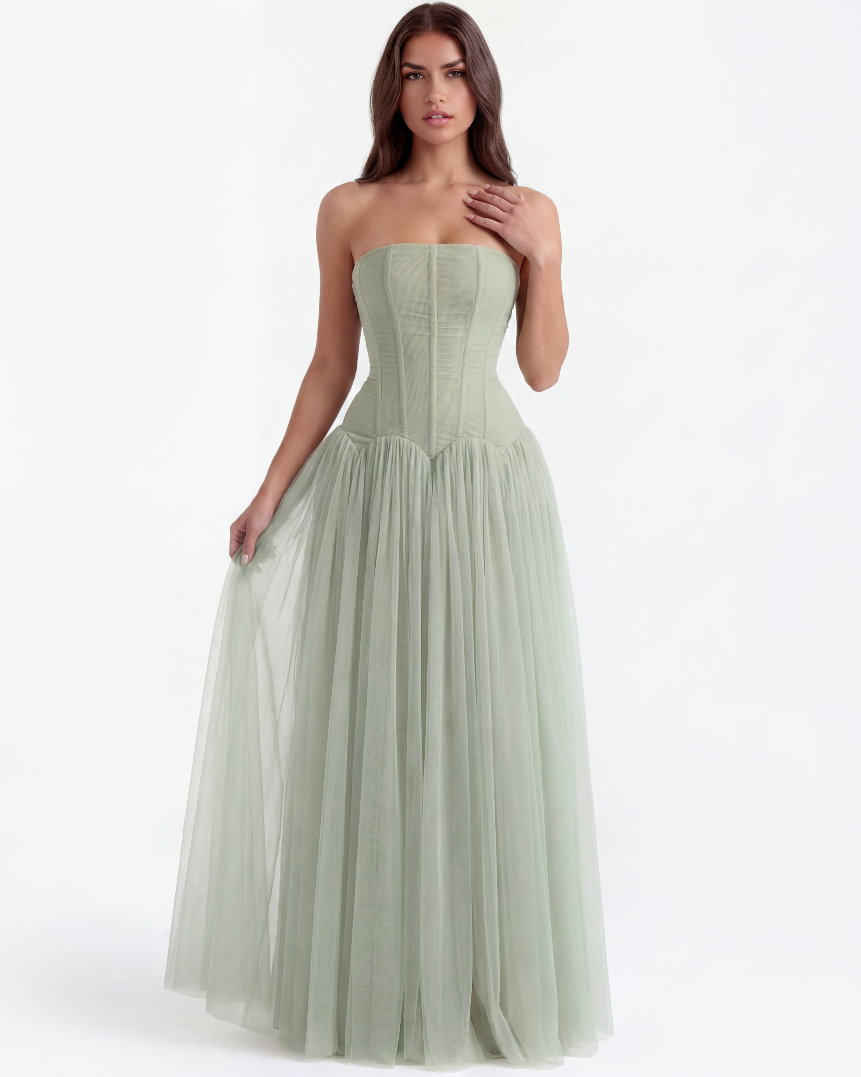 Vestido largo palabra de honor con corsé