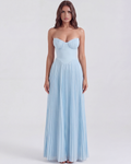 Vestido largo plisado con escote palabra de honor