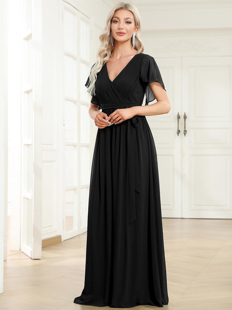 Vestido Largo de Gasa Plisada con Manga Flotante
