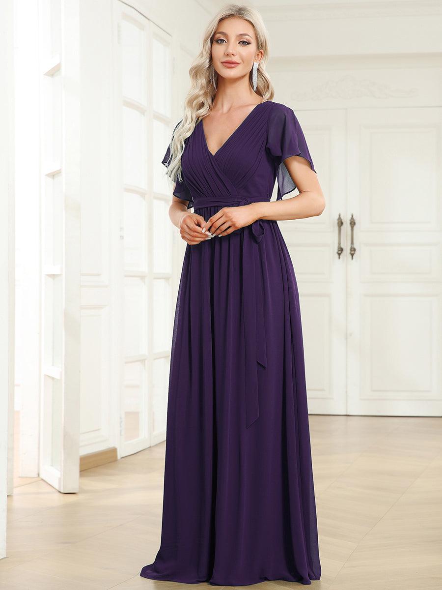 Vestido Largo de Gasa Plisada con Manga Flotante