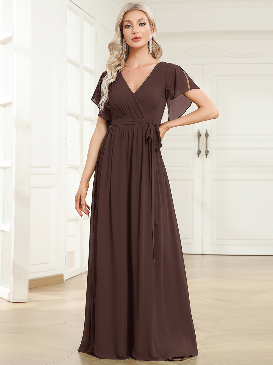 Vestido Largo de Gasa Plisada con Manga Flotante