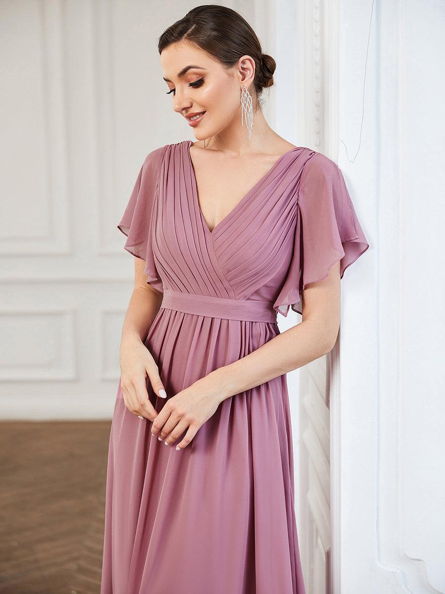 Vestido Largo de Gasa Plisada con Manga Flotante