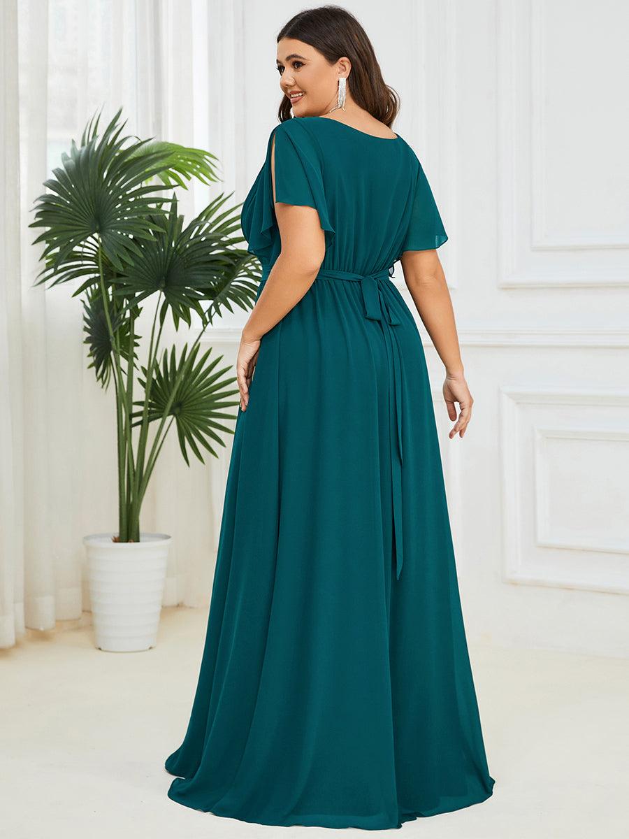 Vestido Largo de Gasa Plisada con Manga Flotante