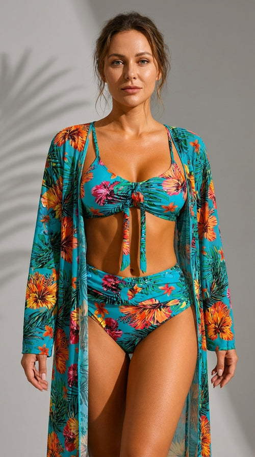 Conjunto Baño Tropical Marisol azul turquesa - frontal