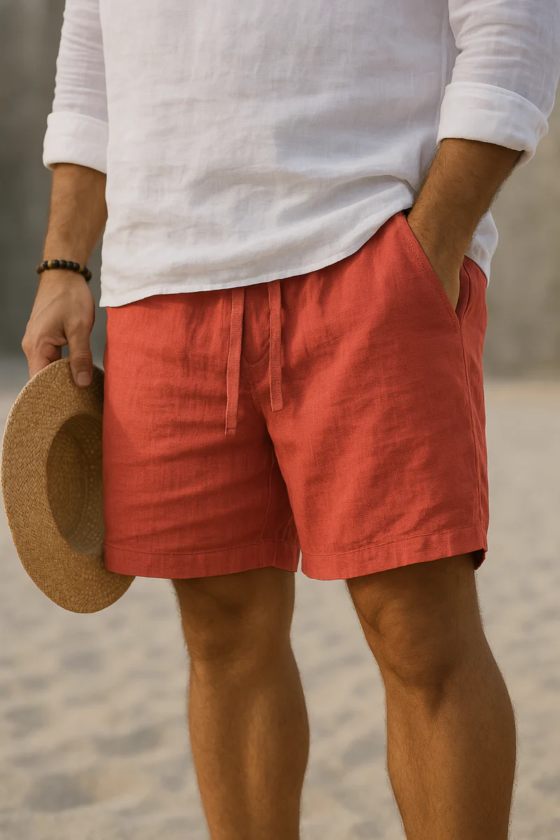 Elblanco | Elegantes pantalones cortos de lino con cintura elástica