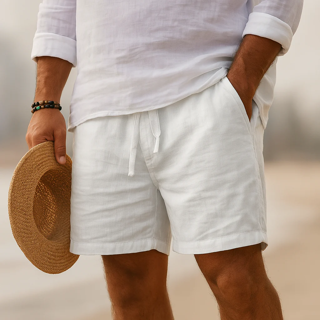 Elblanco | Elegantes pantalones cortos de lino con cintura elástica