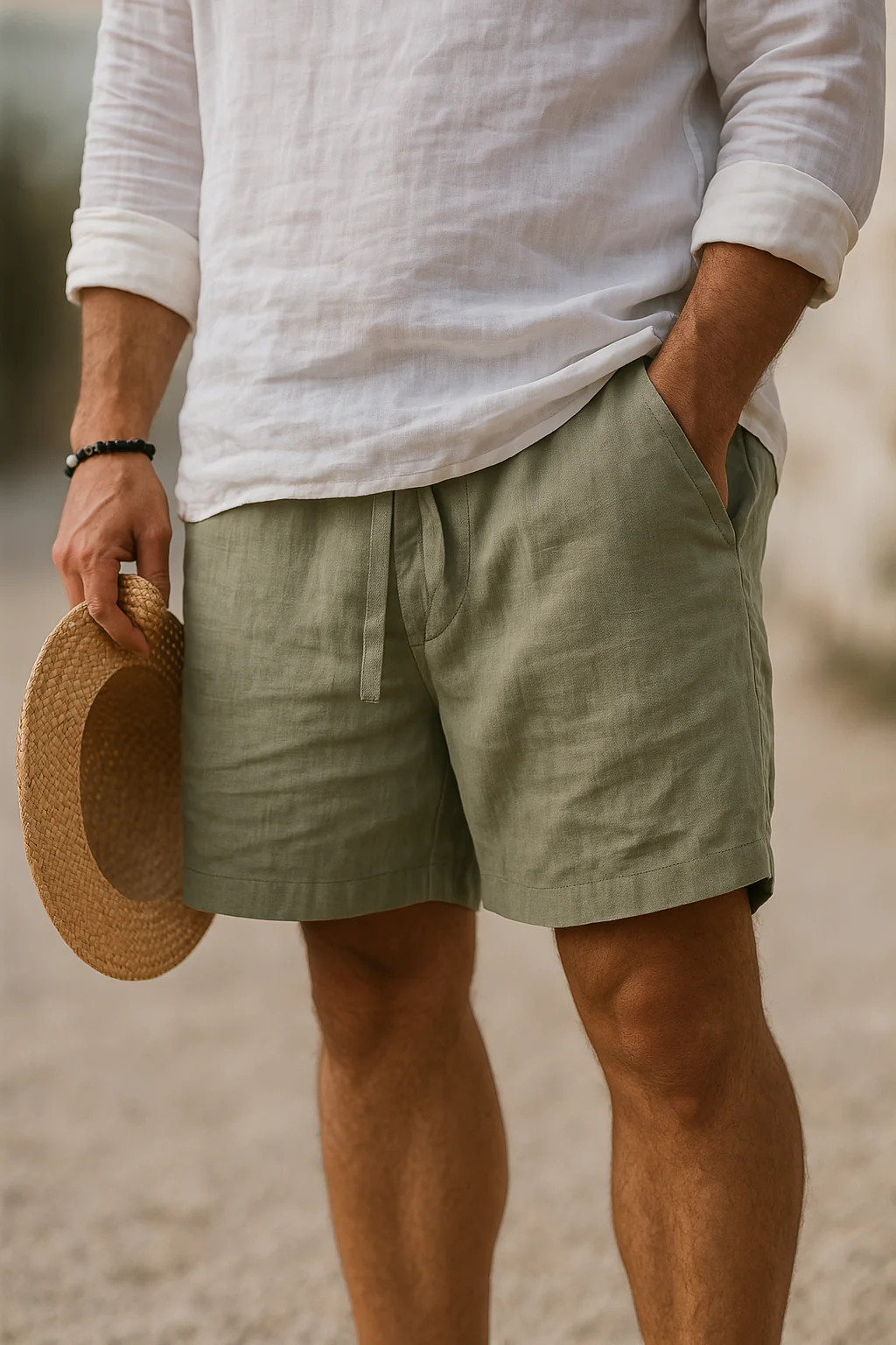 Elblanco | Elegantes pantalones cortos de lino con cintura elástica