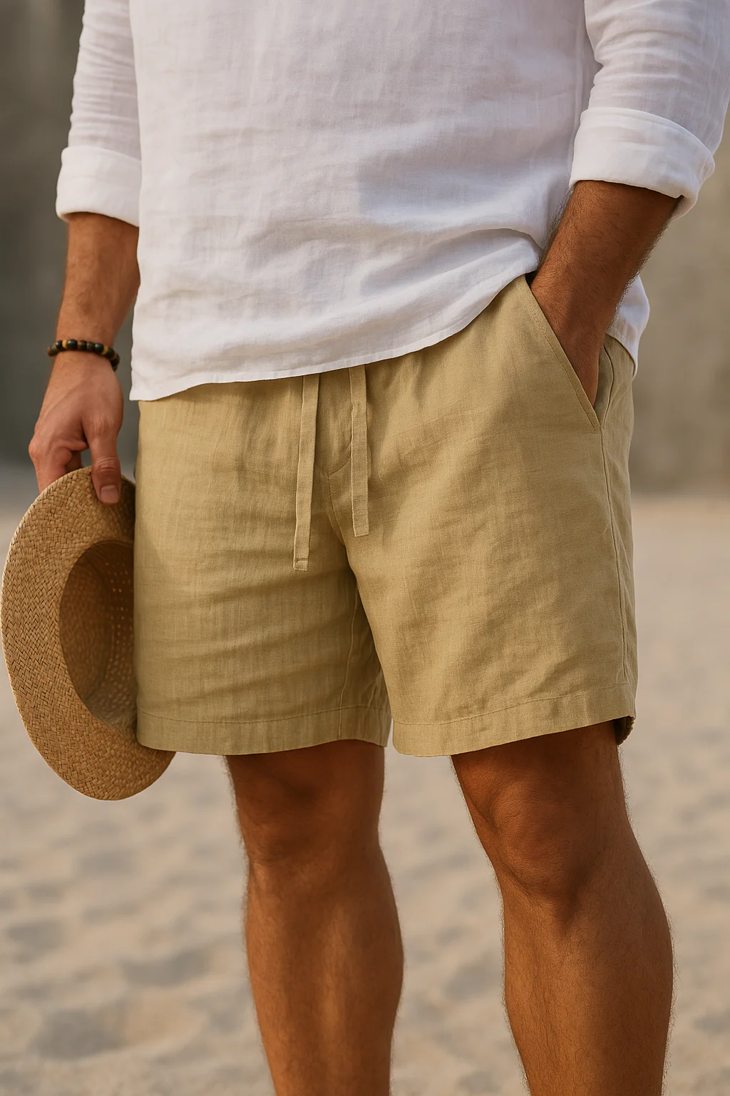 Elblanco | Elegantes pantalones cortos de lino con cintura elástica