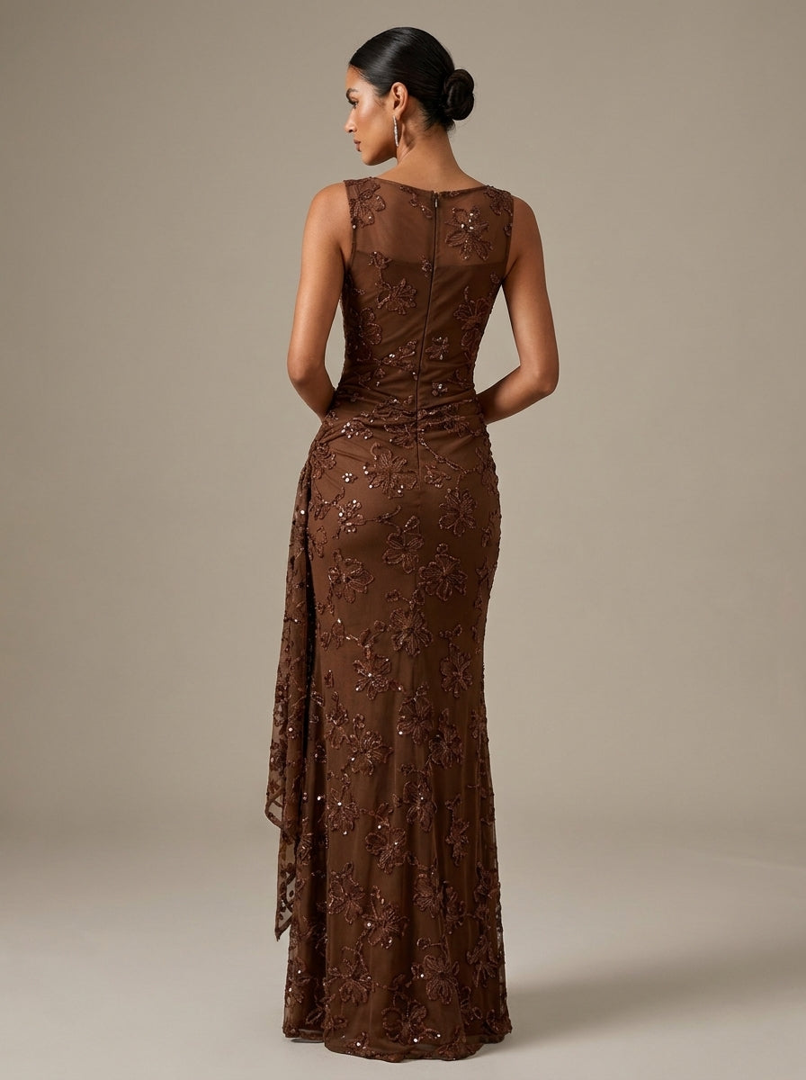 Vestido Largo de Jacquard con Lentejuelas