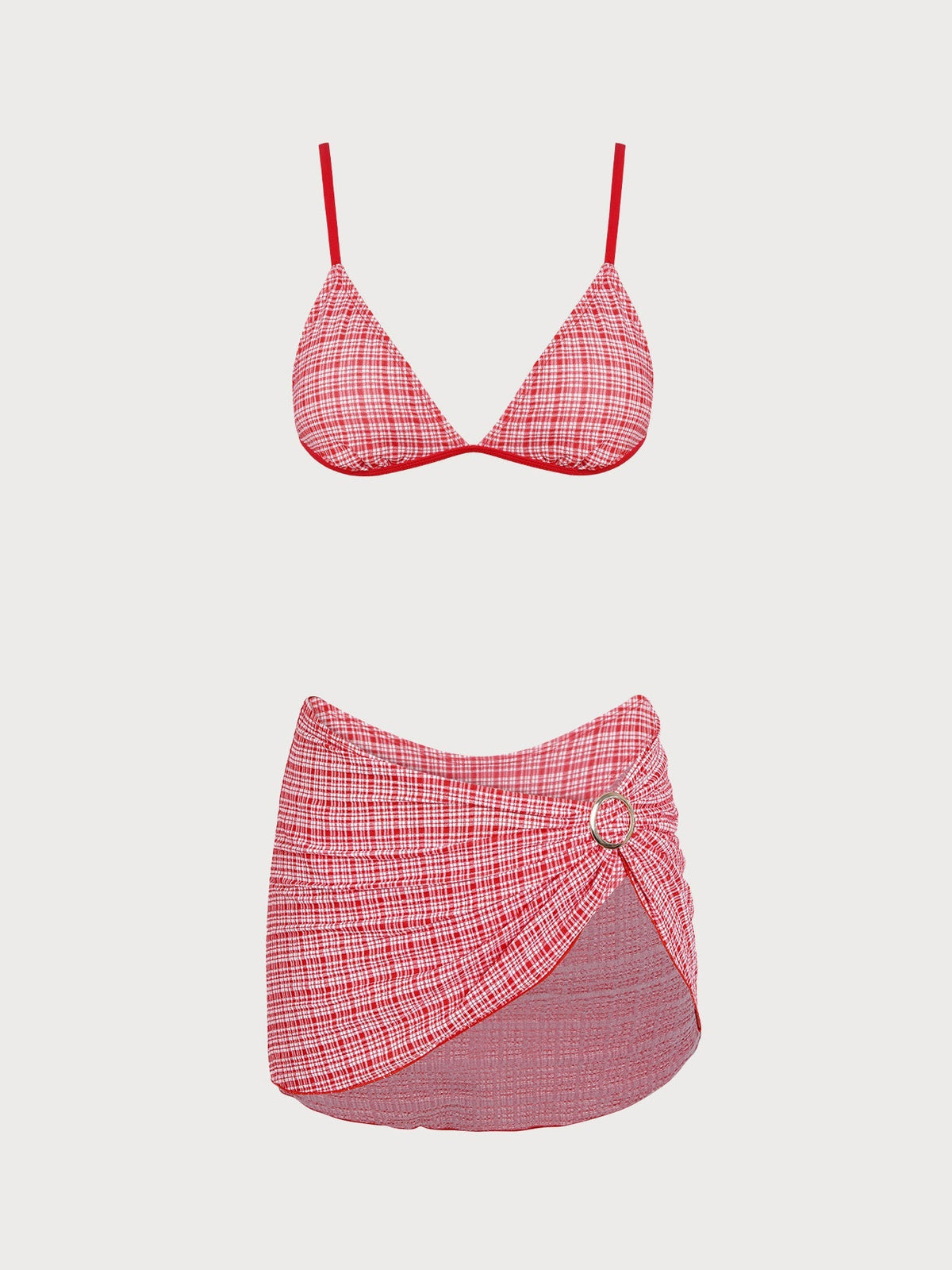 Set Bikini de Tres Piezas a Cuadros Rojo